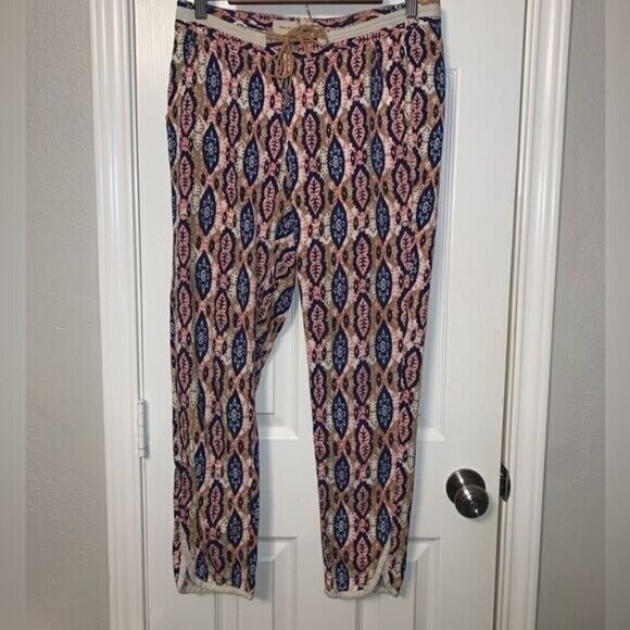 Pilcro and the Letterpress Anthropologie Paz Ikat Boho Drawstring Joggers Sz 27 - Picture 2 of 10